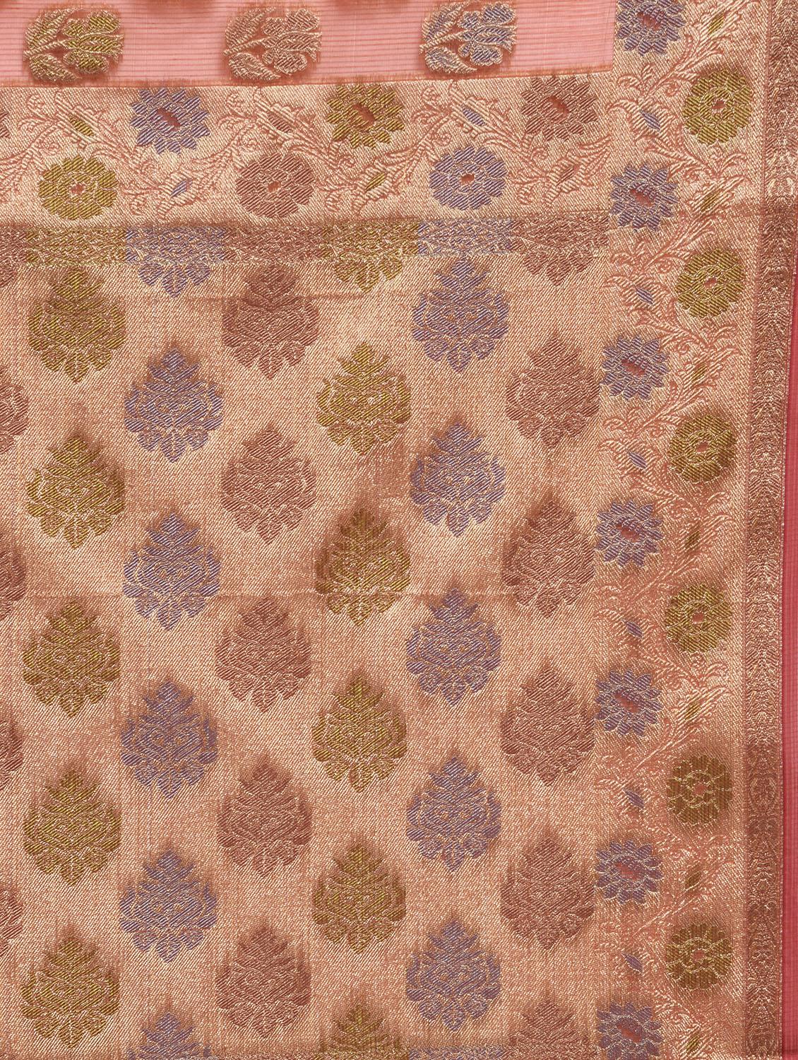 Floral Motif Banarasi Saree with blouse - 15345693 - Zoom Image - 3