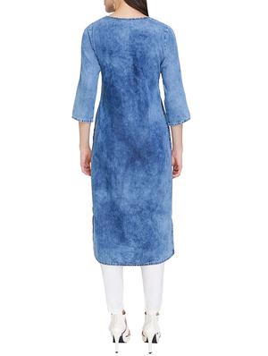 blue denim straight kurta - 15345724 - Standard Image - 3
