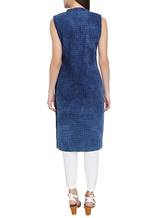 blue denim straight kurta - 15345725 - Zoom Image - 3
