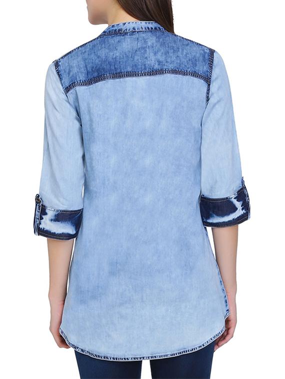 blue denim straight kurti - 15345726 - Zoom Image - 3