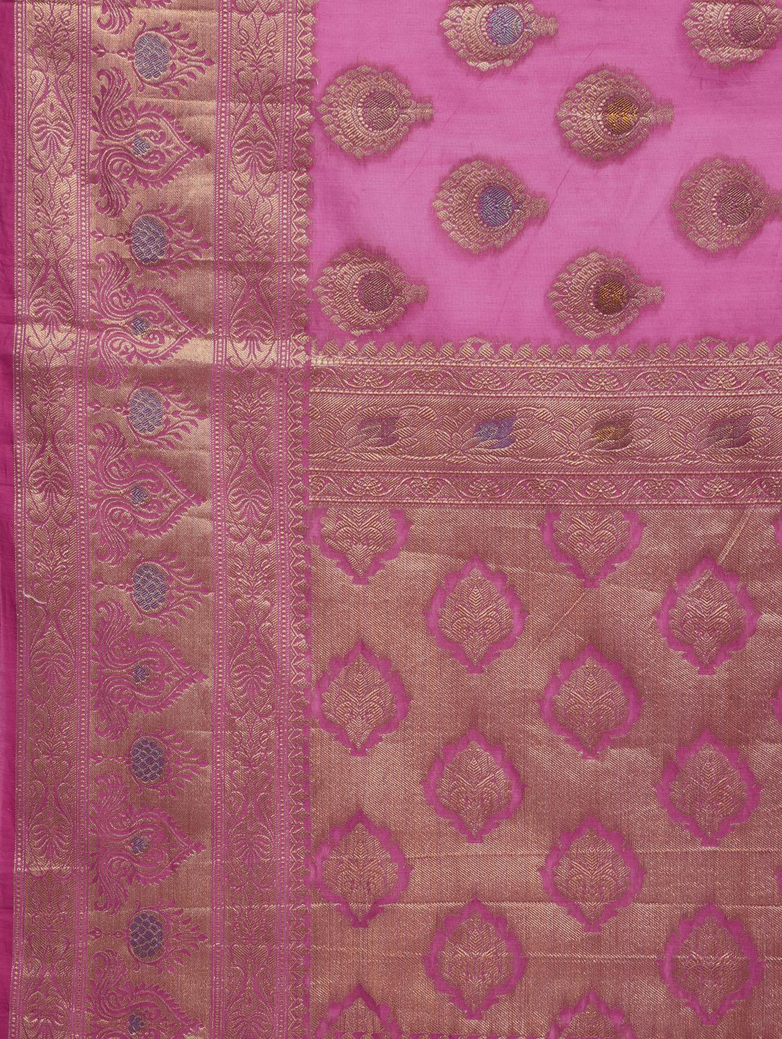 Zari Motif Banarasi Saree with blouse - 15345763 - Zoom Image - 3
