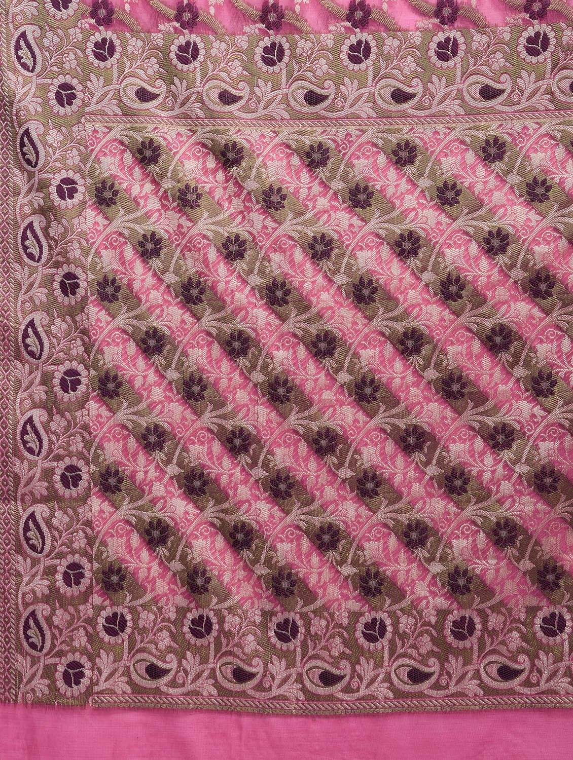 floral zari motif banarasi saree with blouse - 15345767 - Zoom Image - 3
