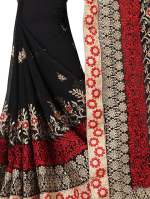resham & zari embroidery work saree with blouse - 15345830 - Standard Image - 3