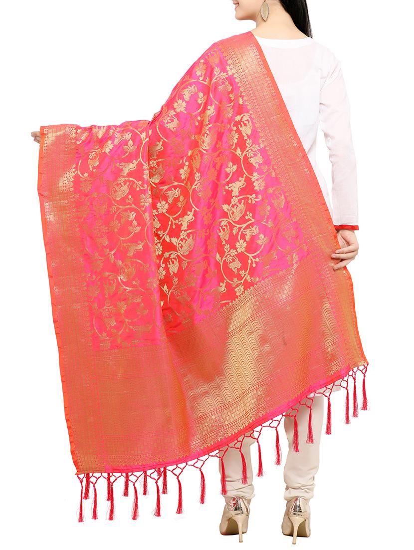pink art silk banarasi dupatta - 15346544 - Zoom Image - 3