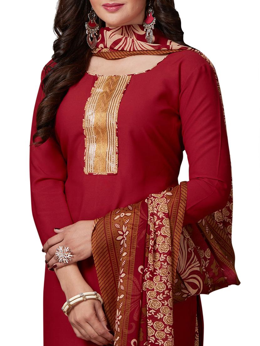 Maroon unstitched salwar suit - 15346573 - Zoom Image - 3