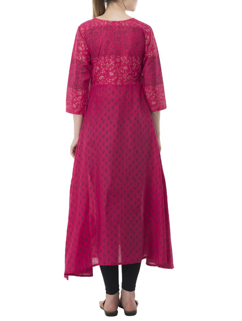 pink cotton anarkali kurta - 15347379 - Zoom Image - 3