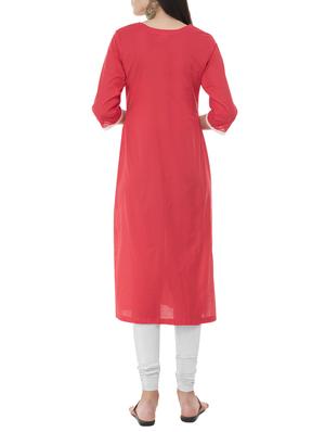 peach cotton straight kurta - 15349423 - Standard Image - 3