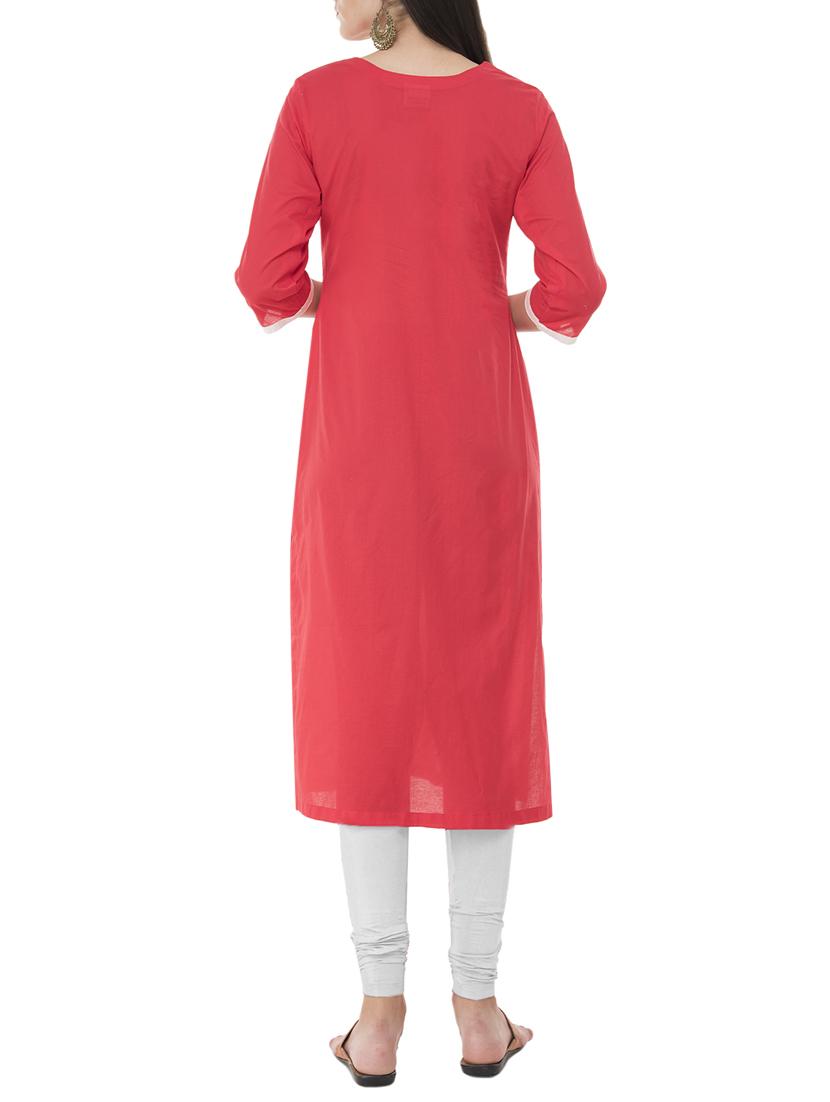 peach cotton straight kurta - 15349423 - Zoom Image - 3