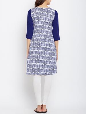 blue cotton straight kurta - 15349452 - Standard Image - 3