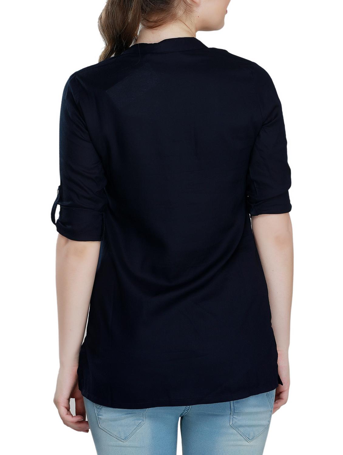 mandarin neck roll-up sleeve tunic - 15350398 - Zoom Image - 3