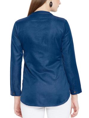 mandarin collar denim shirt - 15351466 - Standard Image - 3