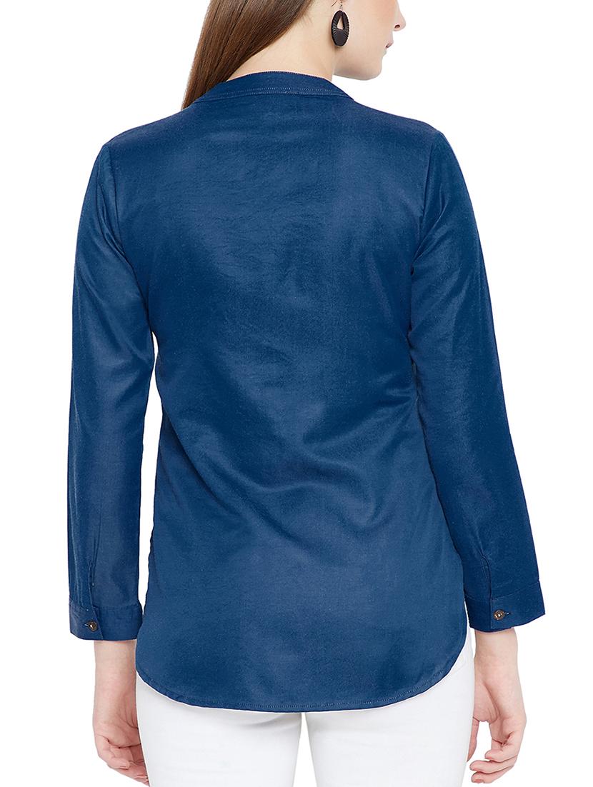 mandarin collar denim shirt - 15351466 - Zoom Image - 3