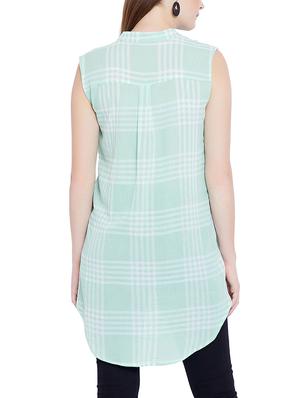 mandarin neck checkered shirt tunic - 15351486 - Standard Image - 3