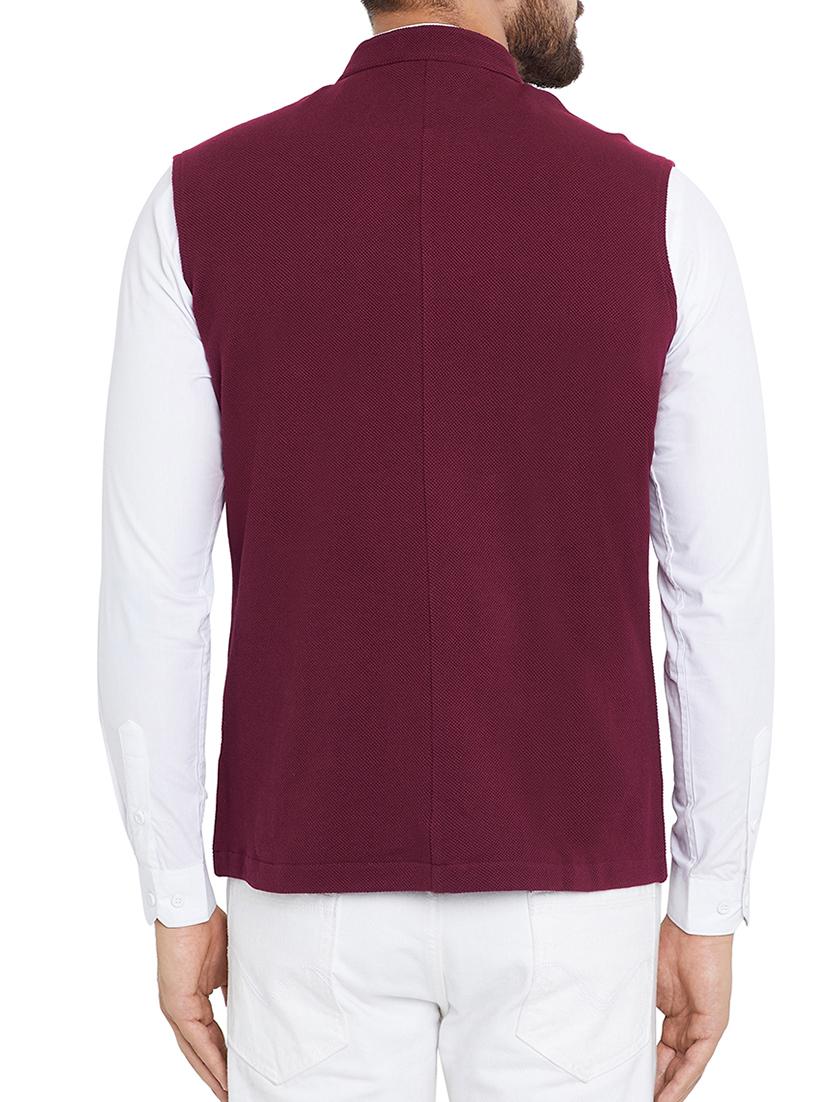 maroon cotton nehru jacket - 15352976 - Zoom Image - 3