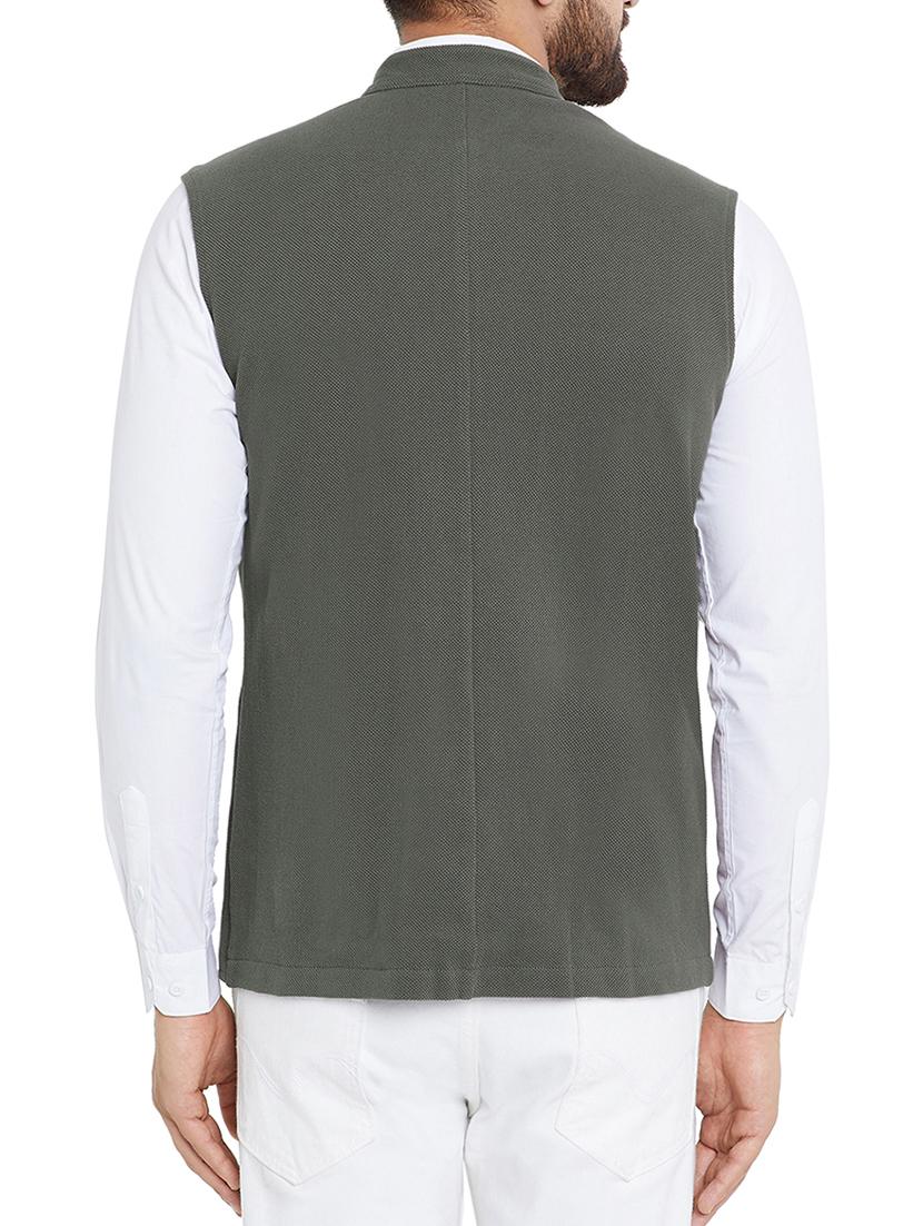 grey cotton nehru jacket - 15352979 - Zoom Image - 3