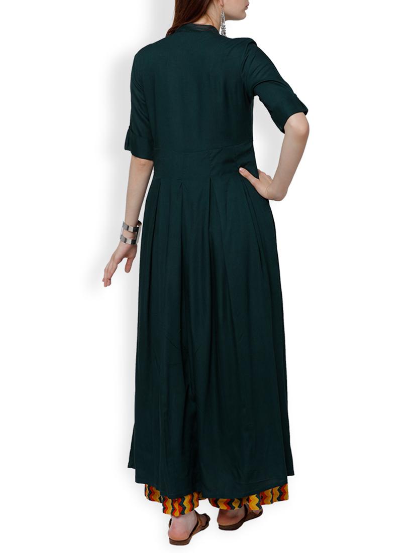 Bottle Green anarkali kurta - 15354924 - Zoom Image - 3