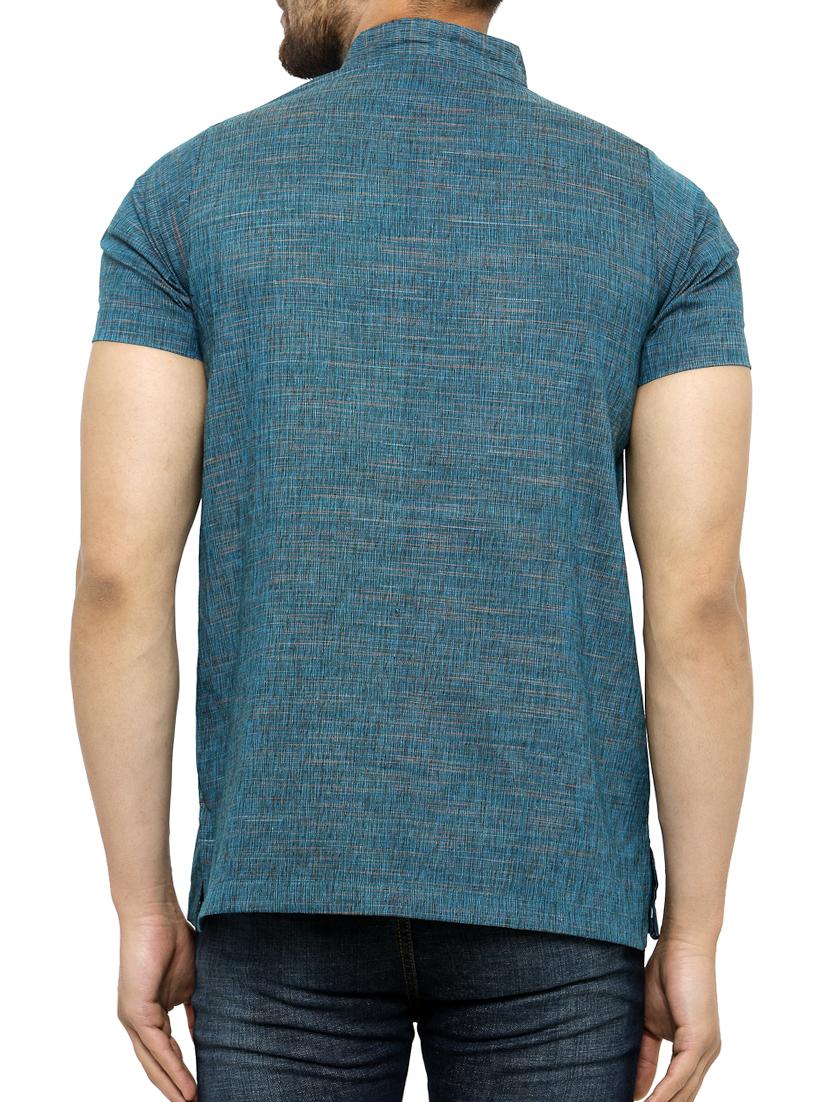 blue cotton short kurta - 15355408 - Zoom Image - 3