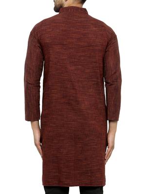 maroon cotton long kurta - 15355409 - Standard Image - 3