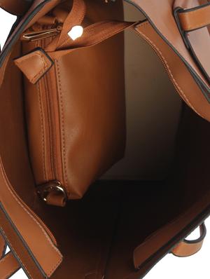 brown leatherette (pu) combo handbag - 15360264 - Standard Image - 3