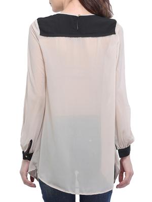 contrasting yoke and cuff sheer top - 15360803 - Standard Image - 3
