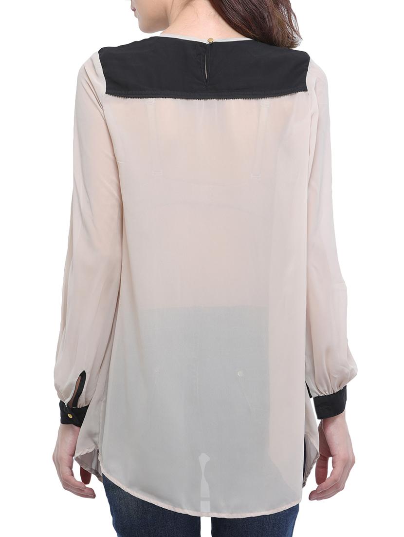 contrasting yoke and cuff sheer top - 15360803 - Zoom Image - 3