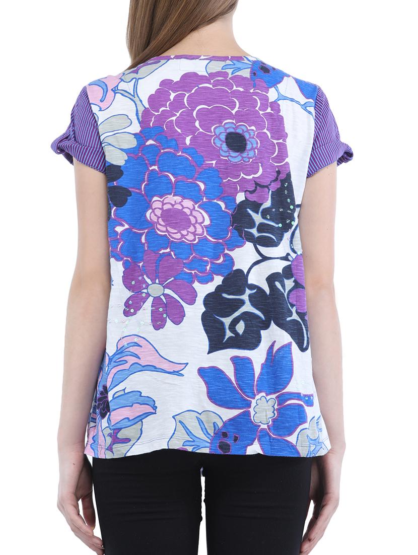 striped sleeved printed top - 15360812 - Zoom Image - 3