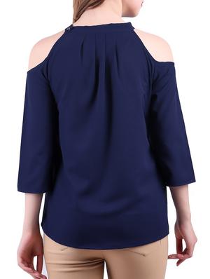 cold shoulder pleated neck top - 15362153 - Standard Image - 3