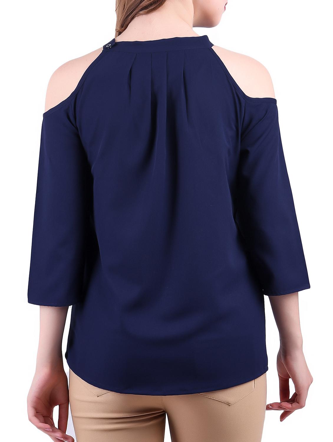 cold shoulder pleated neck top - 15362153 - Zoom Image - 3