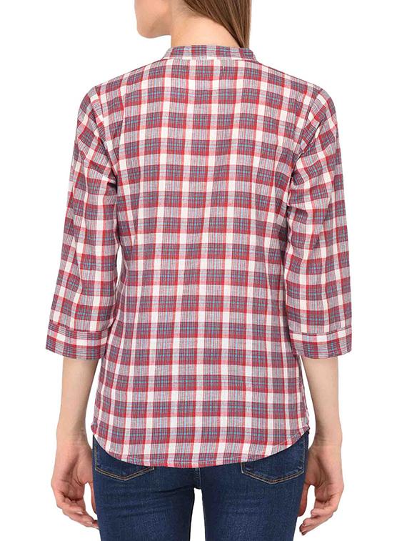 mandarin collar checkered shirt - 15363894 - Zoom Image - 3