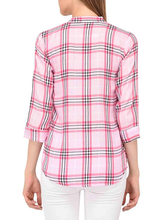 mandarin collar checkered shirt - 15363897 - Zoom Image - 3