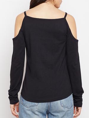 cold shoulder solid top - 15366055 - Standard Image - 3