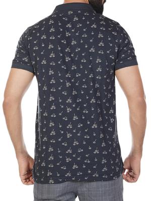 navy blue all over print polo t-shirt - 15366837 - Standard Image - 3