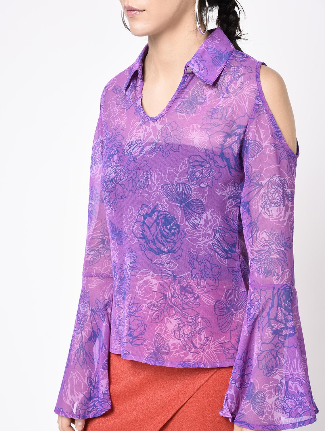 cold shoulder bell sleeved top - 15366986 - Zoom Image - 3