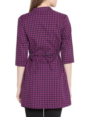 pin tucks detail checkered tunic - 15367079 - Standard Image - 3