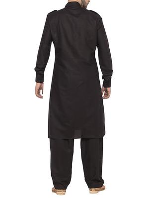 black cotton pathani ethnic wear set - 15367189 - Standard Image - 3