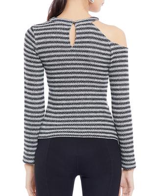 single cold shoulder striped top - 15367888 - Standard Image - 3