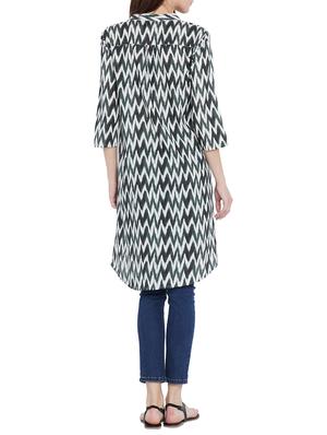 chevron button up high low tunic - 15376830 - Standard Image - 3
