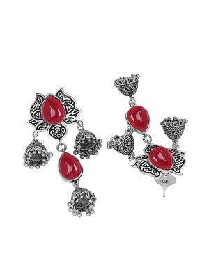 red silver tone oxidised earrings - 15379267 - Standard Image - 3