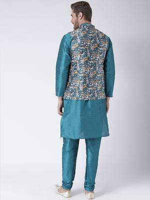 blue silk blend nehru jacket - 15384263 - Standard Image - 3