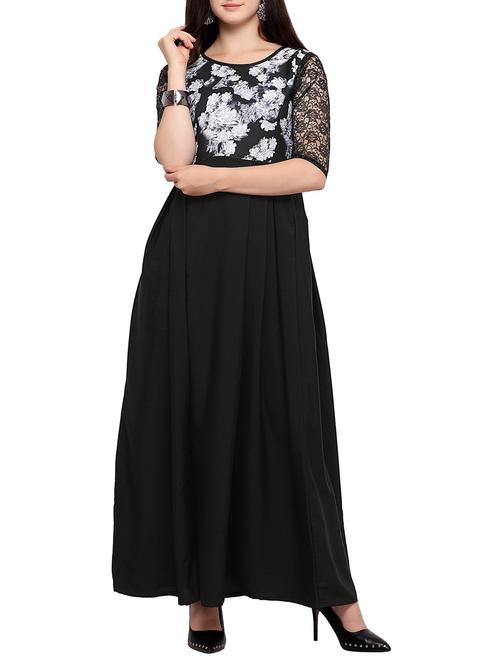 laced sleeve pleated maxi dress - 15385821 - Very Small Image - 1
