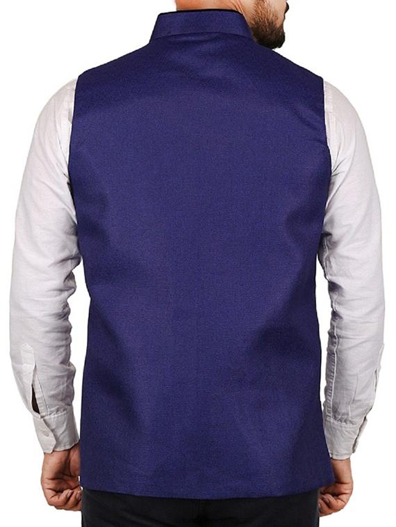 blue cotton blend nehru jacket - 15385843 - Zoom Image - 3