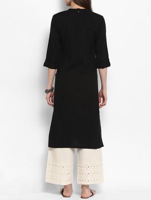 black straight kurta - 15386791 - Standard Image - 3