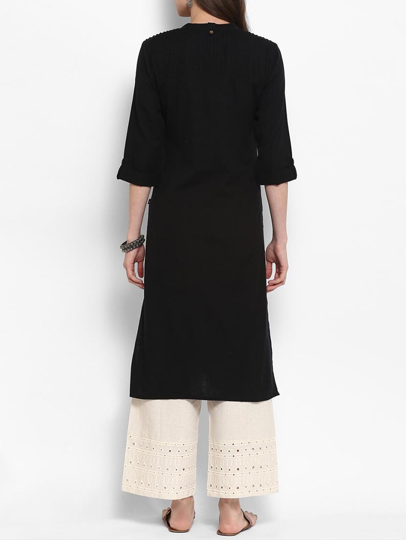 black straight kurta - 15386791 - Zoom Image - 3