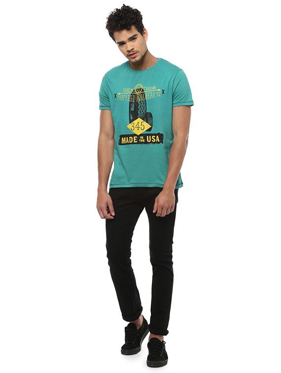 blue cotton chest print t-shirt - 15394278 - Zoom Image - 3