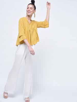 layered sleeve pleated striped top - 15399066 - Standard Image - 3
