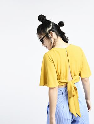 bell sleeves tie back crop top - 15399367 - Standard Image - 3