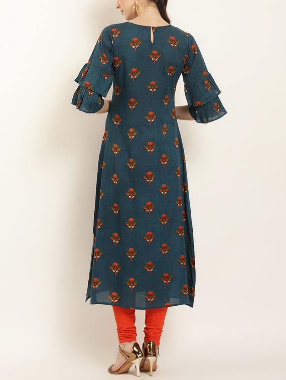 straight bell sleeves kurta - 15402322 - Zoom Image - 3