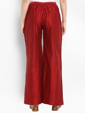 red pure silk flared palazzo - 15406141 - Standard Image - 3