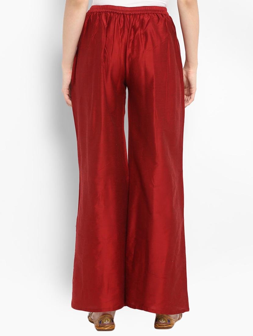 red pure silk flared palazzo - 15406141 - Zoom Image - 3