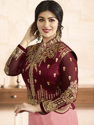 Embroidered semi-stitched churidaar suit - 15410230 - Standard Image - 3